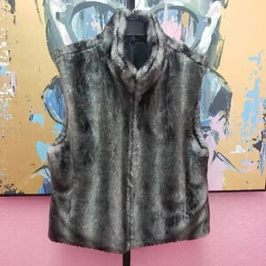 Black and Gray Faux Fur Vest